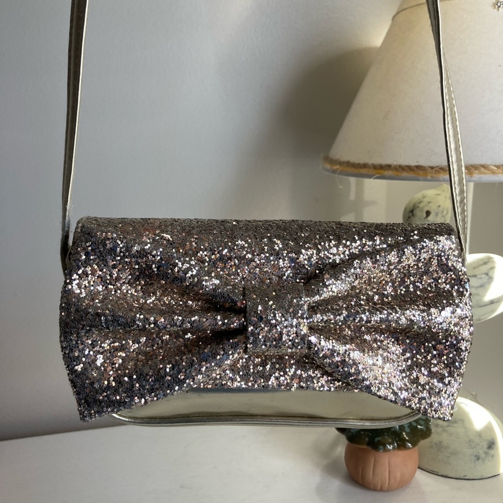 Kids Glittery Gold Crossbody Bag With Bow